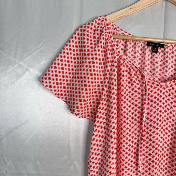 Sami & Jo Blouse Women Orange and White tie closure peasant top size Medium. - Picture 5 of 8